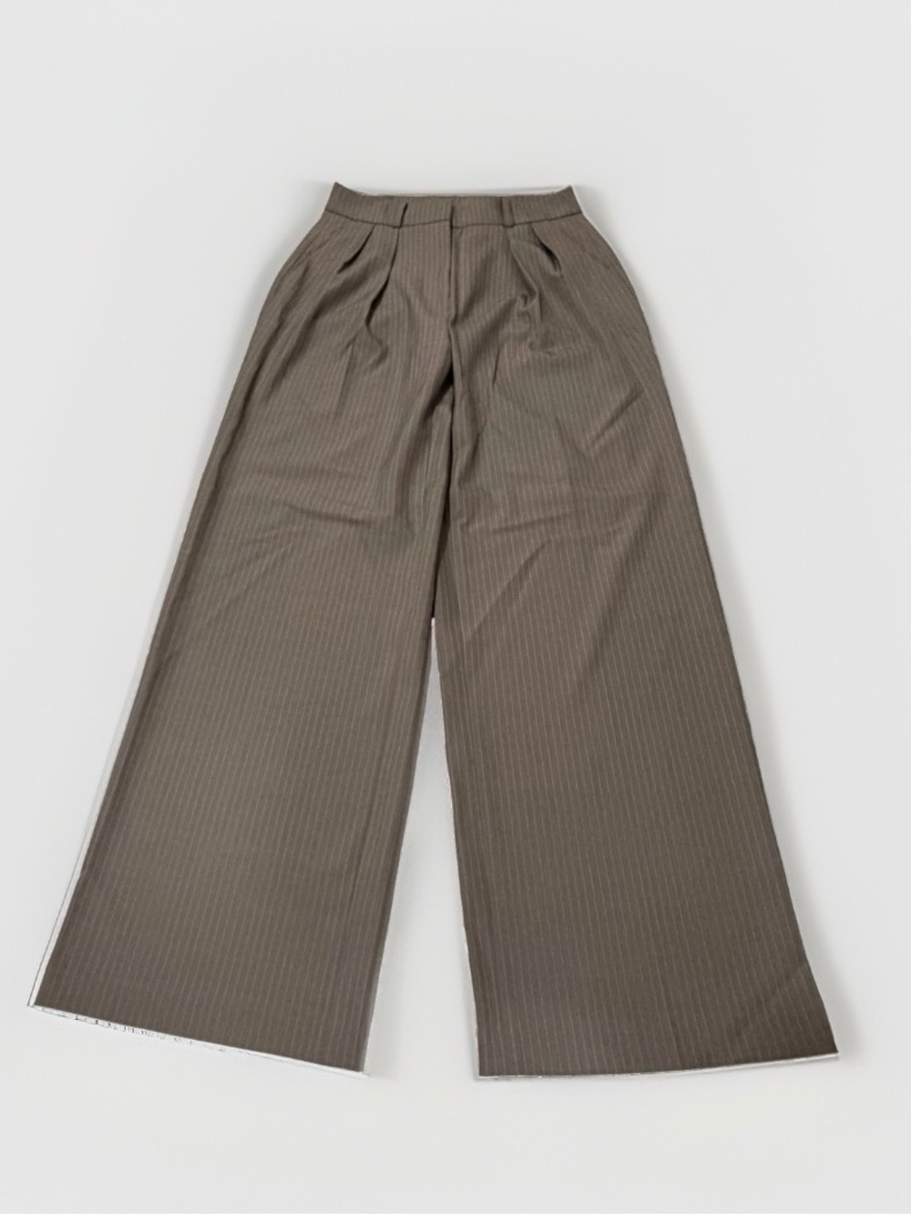 Kenneth Cole Olive-Brown Pinstripe Wide-Leg Trousers